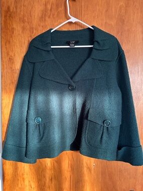 Dark Green Short Wool Jacket with Button Pockets